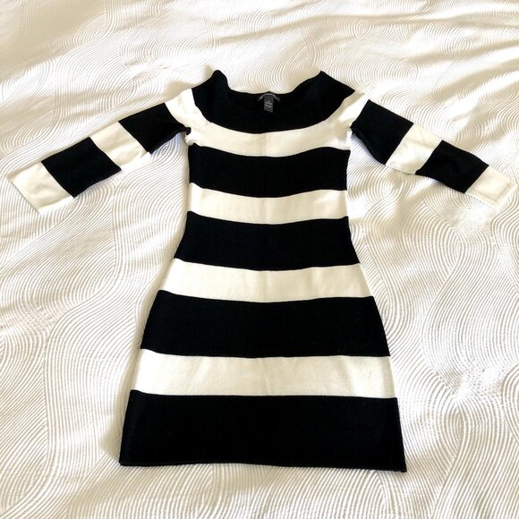INC International Concepts Black and White Striped Knit Mini Dress, Size XS - Picture 6 of 6